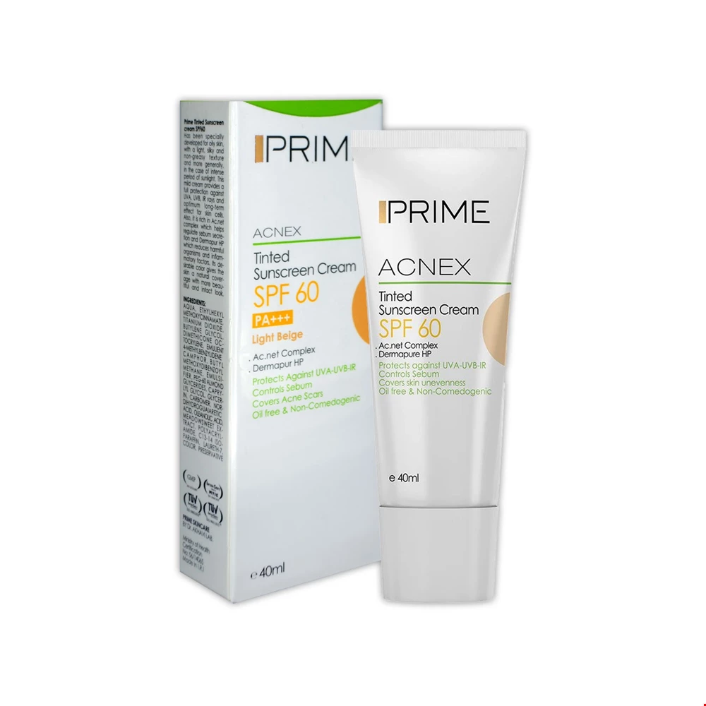 کرم ضد آفتاب رنگی فاقد چربی SPF60 مناسب پوست های مختلط تا چرب پرایم 40 میلی لیتری