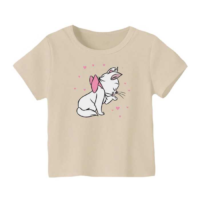 تی شرت آستین کوتاه بچگانه مدل گربه اشرافی کد 3 رنگ کرم