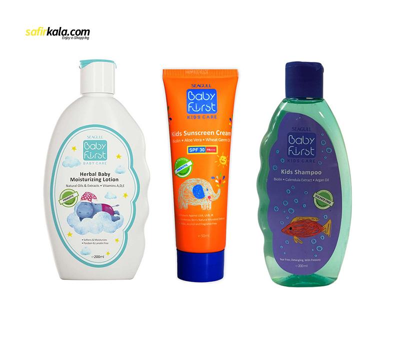 شامپو و کرم ضد آفتاب و لوسیون کودکان بیبی فرست مدل 001
