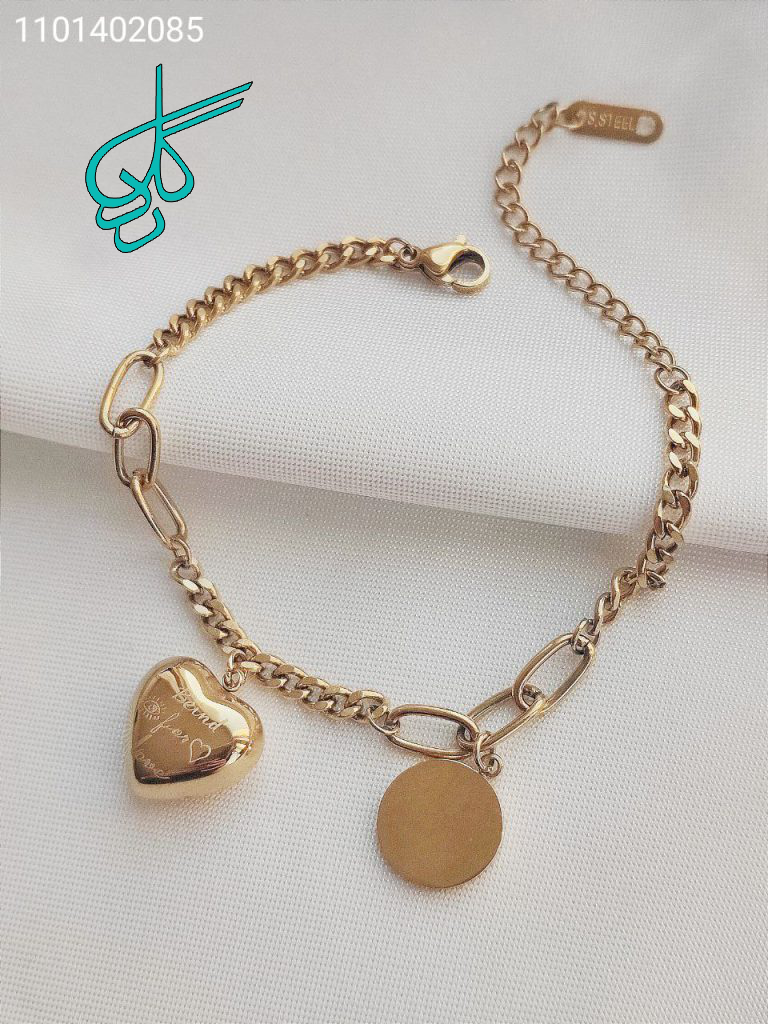 خرید دستبند استیل طرح قلب رنگ ثابت کد 1215386 - ردگل