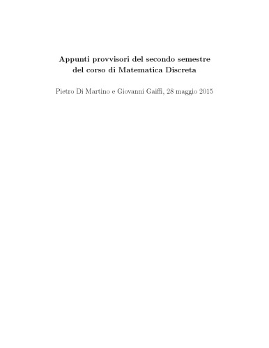 خرید و دانلود نسخه کامل کتاب Appunti provvisori del secondo semestre del corso di Matematica Discreta [Lecture notes]