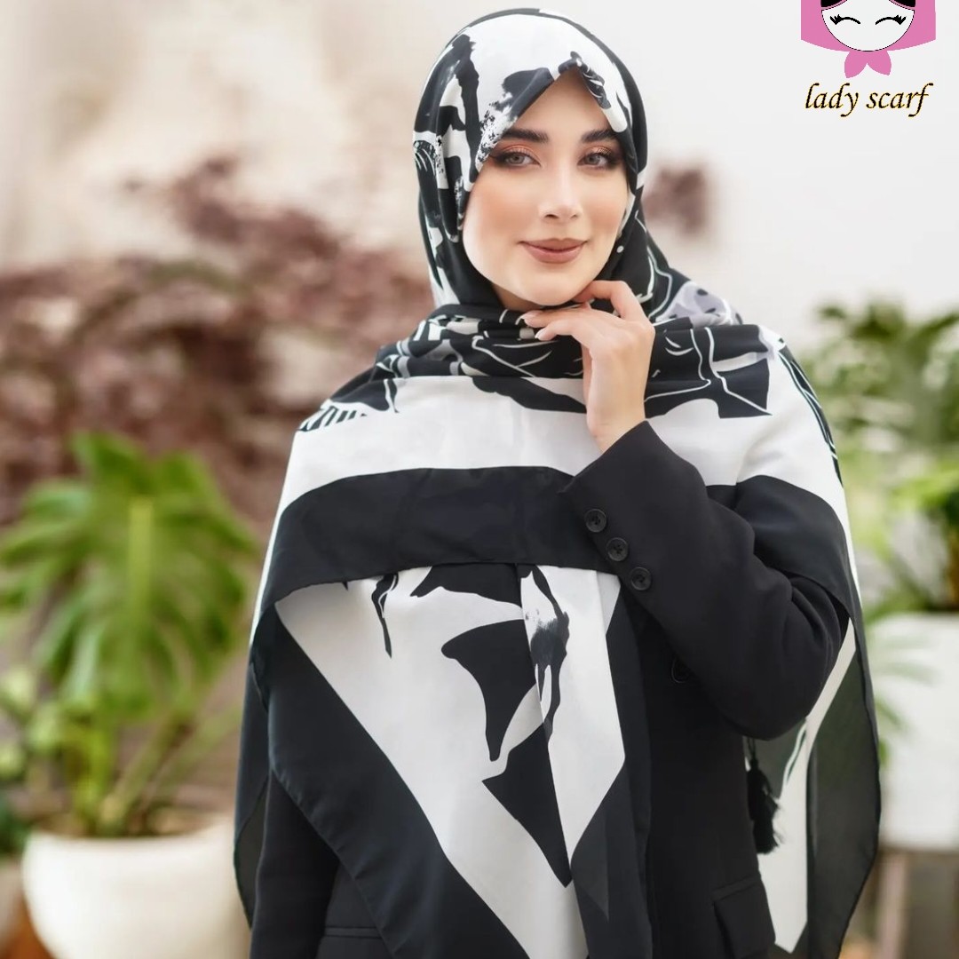 روسری وال نخ سفید مشکی