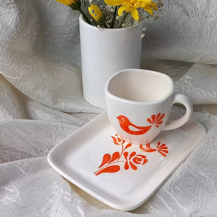 اسپرسو خوری تکنفره سرامیکی دستساز  نقاشی زیر لعابی