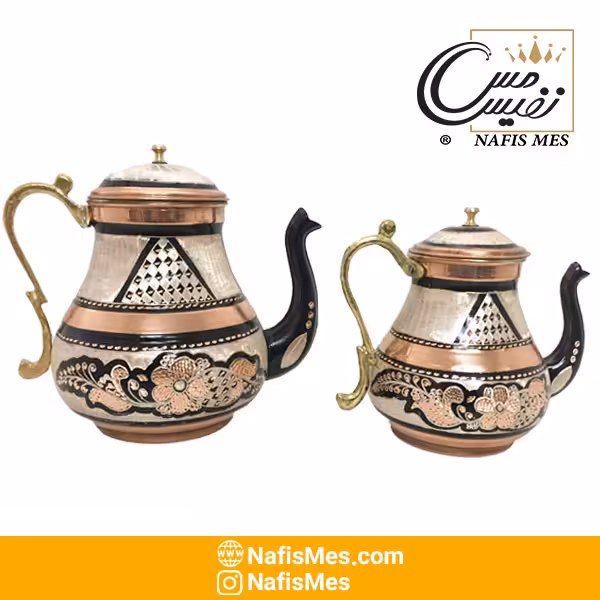 کتری و قوری مسی نقره کوب طرح انگلیسی