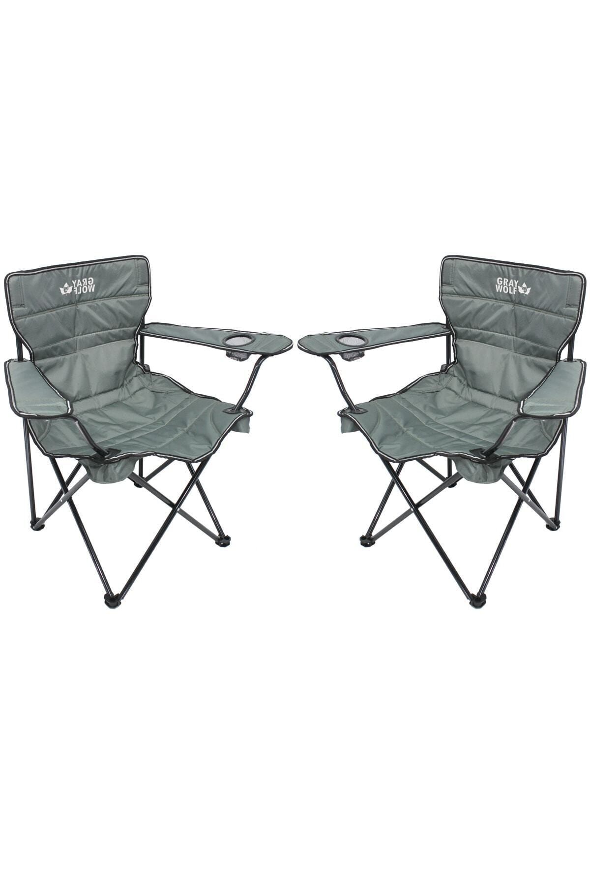 صندلی کمپ سبز مردانه و زنانه کمپینگ اردوگاه لوکس تاشو 2 قطعه GRAY WOLF