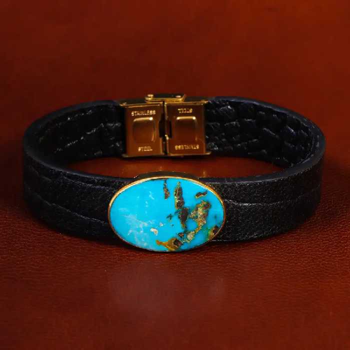 دستبند چرم فیروزه کد 23466 - جواهری مشاهیر