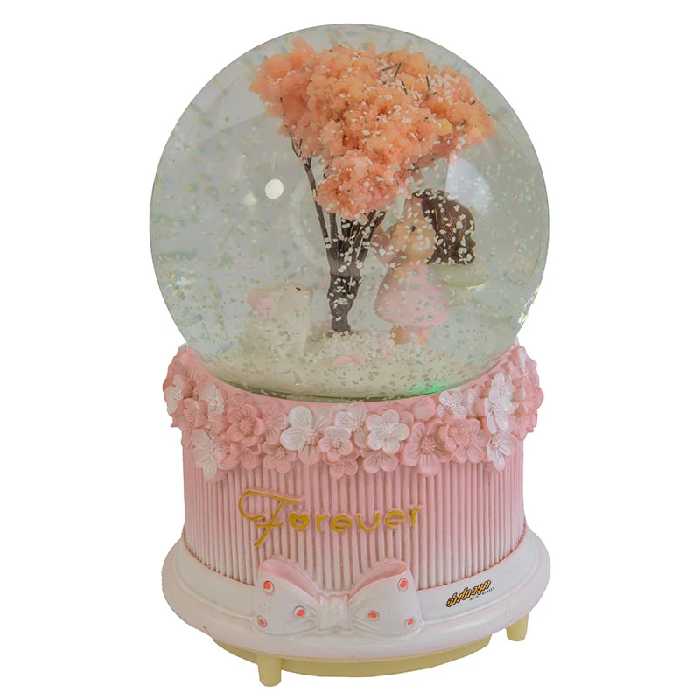 گوی فانتزی بزرگ موزیکال صورتی طرح دختر و درخت گل