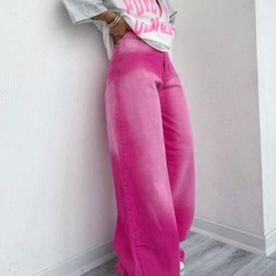 شلوار فول بگ صورتی سایه دار پارچه ترک قد 115
