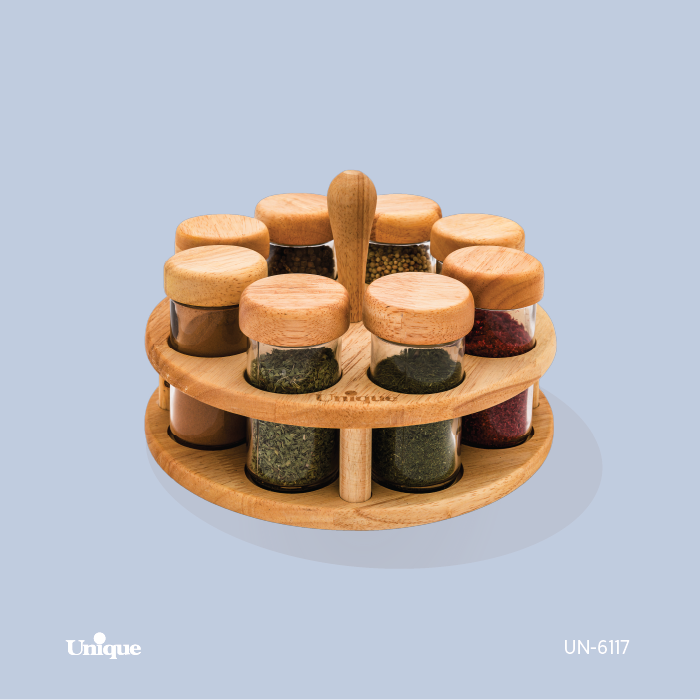 ادویه 8تایی گردان تخت گردان گرد چوبی یونیک کد محصول: UN-6117