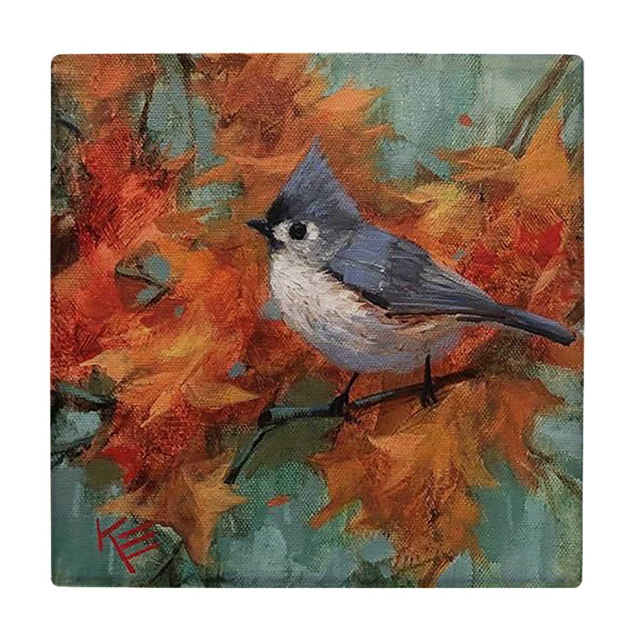 زیر لیوانی طرح نقاشی پرنده و شاخه پاییزی کد 5849926_4322