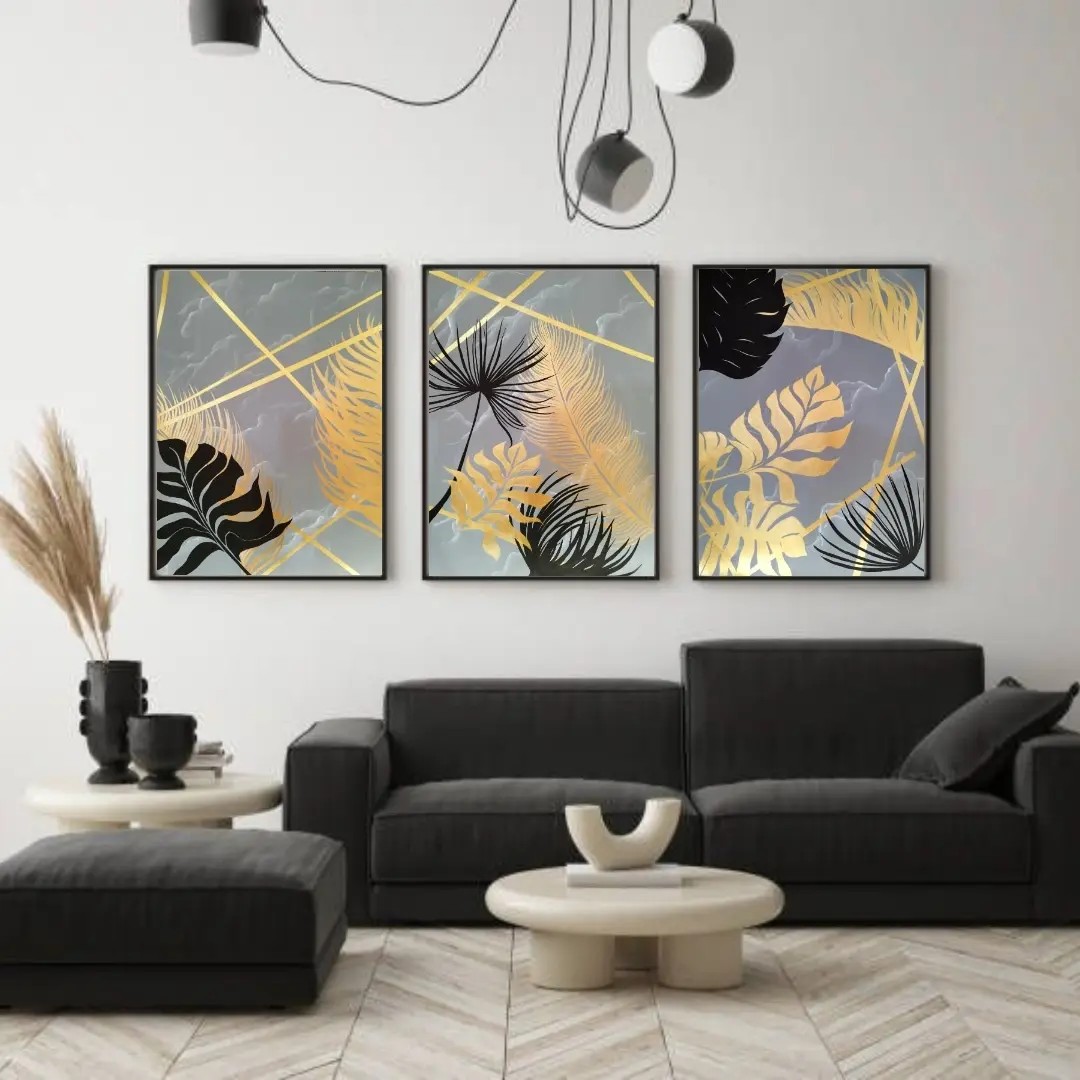 تابلوی سه لته برگ طلایی60 در 45