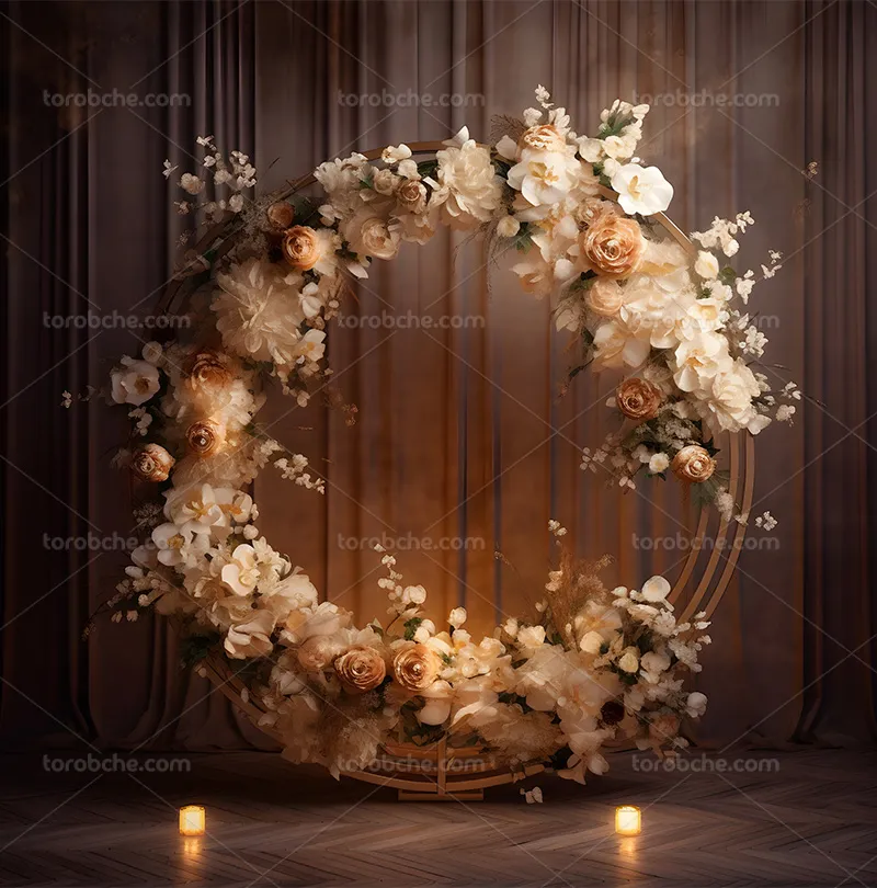 بک دراپ عکاسی با گل های سفید و طلایی | گرافیک با طعم تربچه