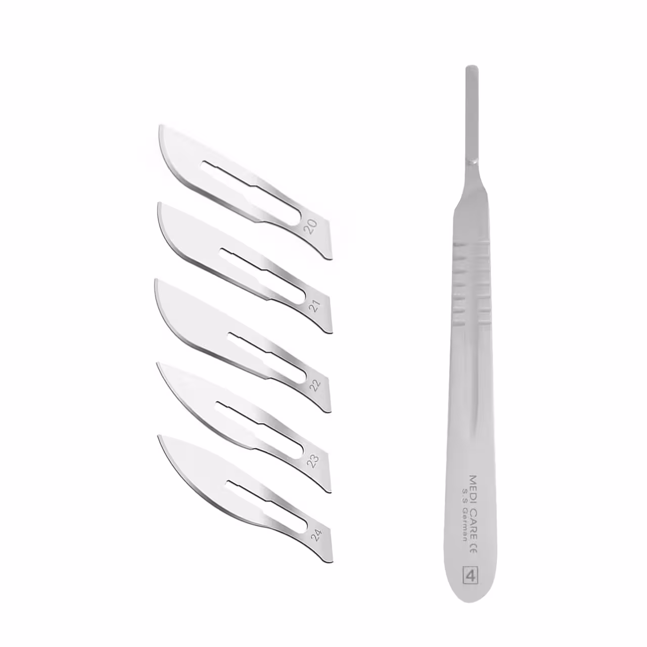 دسته تیغ جراحی مدی کر کد MJNQ69 شماره 4 به همراه تیغ استریل ترینون کد SKJQ002369 بسته 5 عددی