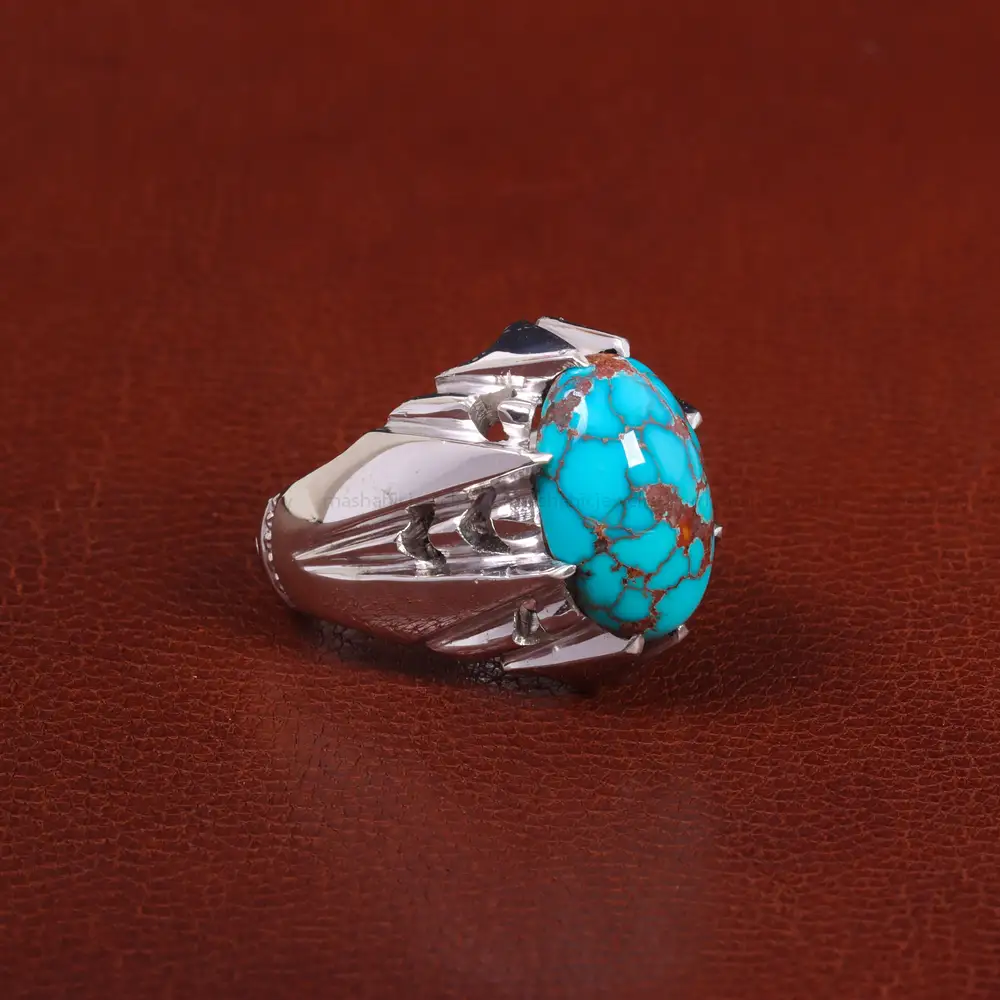 انگشتر فیروزه شجری مردانه کد 27509 - جواهری مشاهیر