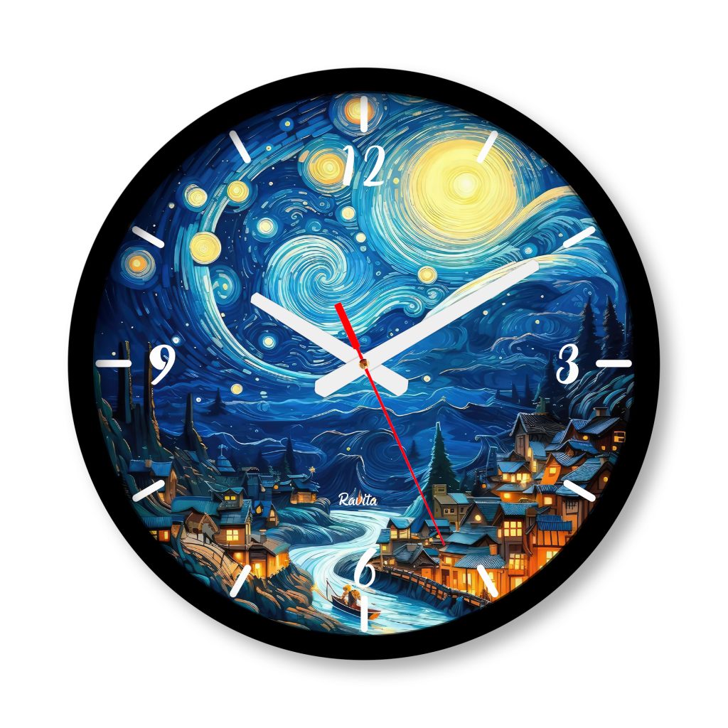 ساعت دیواری بزرگ راویتا طرح نقاشی سبک ون گوک کد 3552