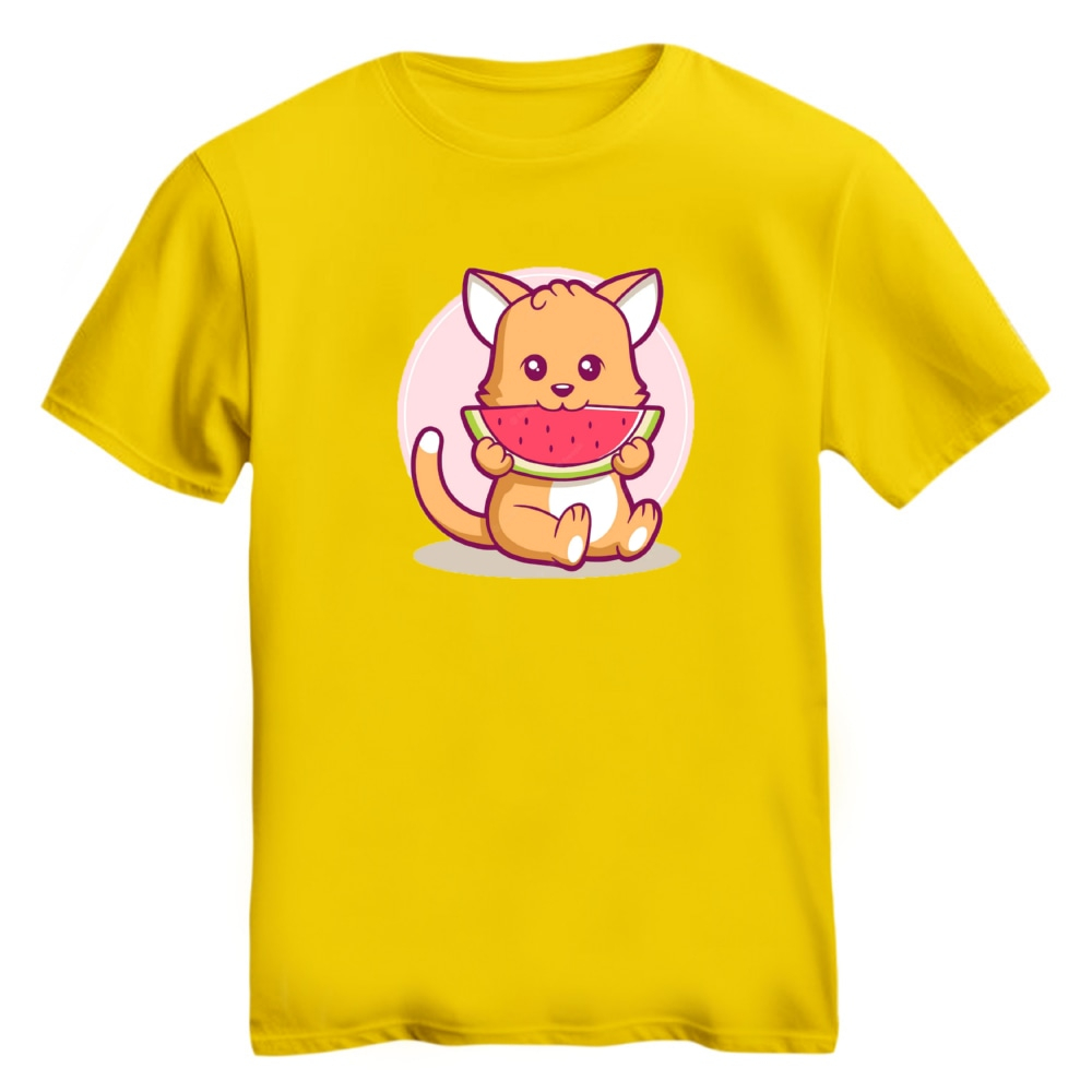 تی شرت آستین کوتاه زنانه مدل سگ یلدایی کد 1 رنگ زرد