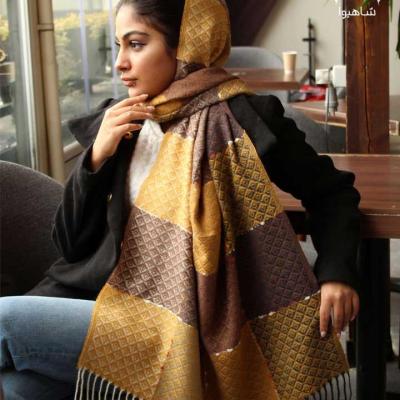 شال موهر وارداتی اسلیمی قواره 75 در 200 رنگ خردل قهوه ای