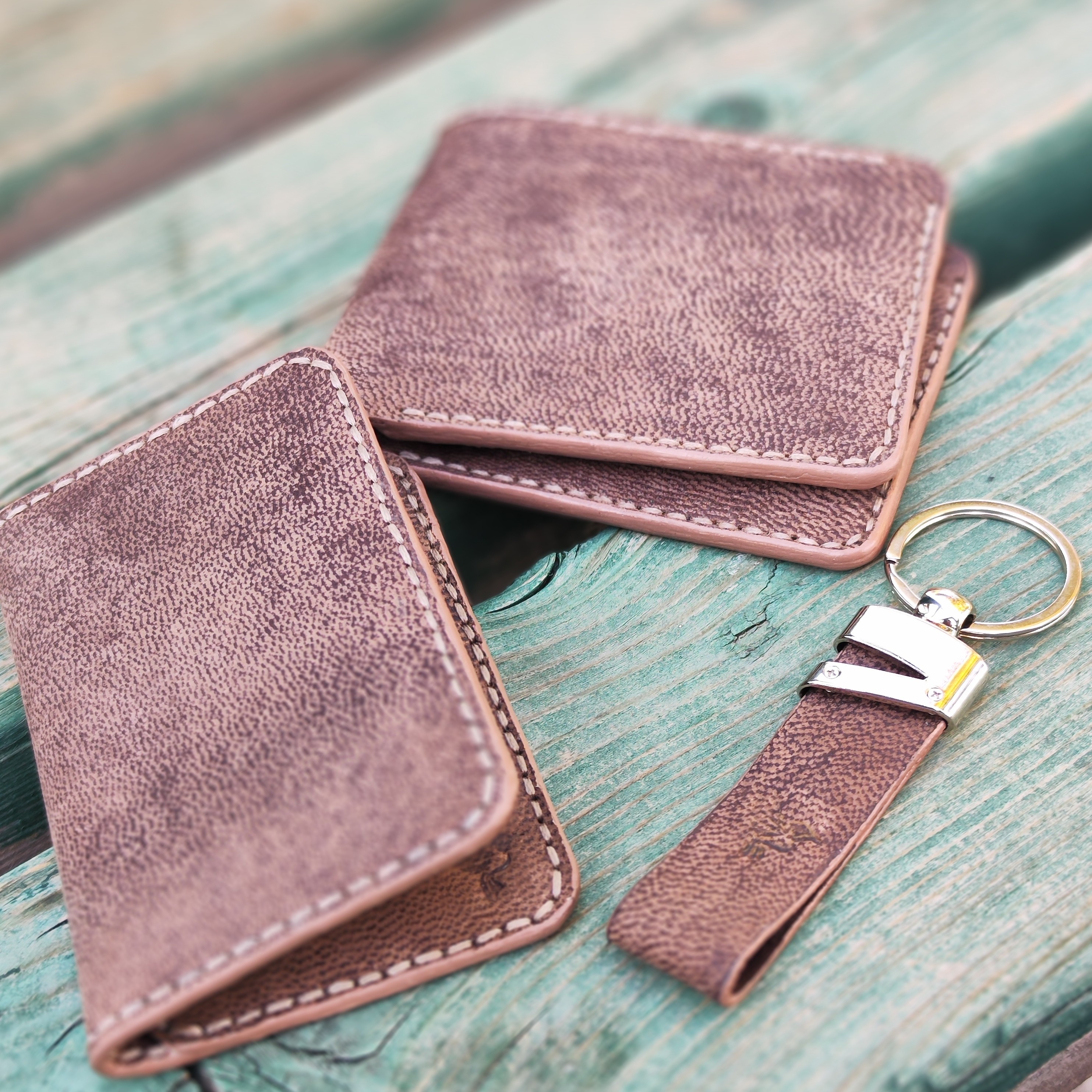 ست کیف پول  جاکارتی جاسوییچی چرم طبیعی بزی طرح دار