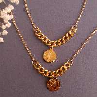 ست دستبند وگردنبند با آویز سکه الیزابت کاملا استیل ،رنگ ثابت 