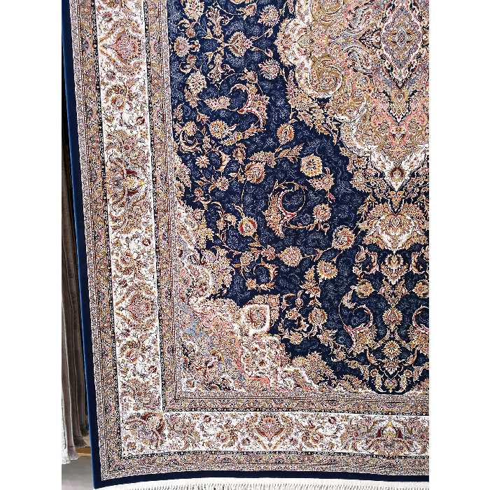 فرش ماشینی زمرد مشهد مدل 45001 زمینه آبی 