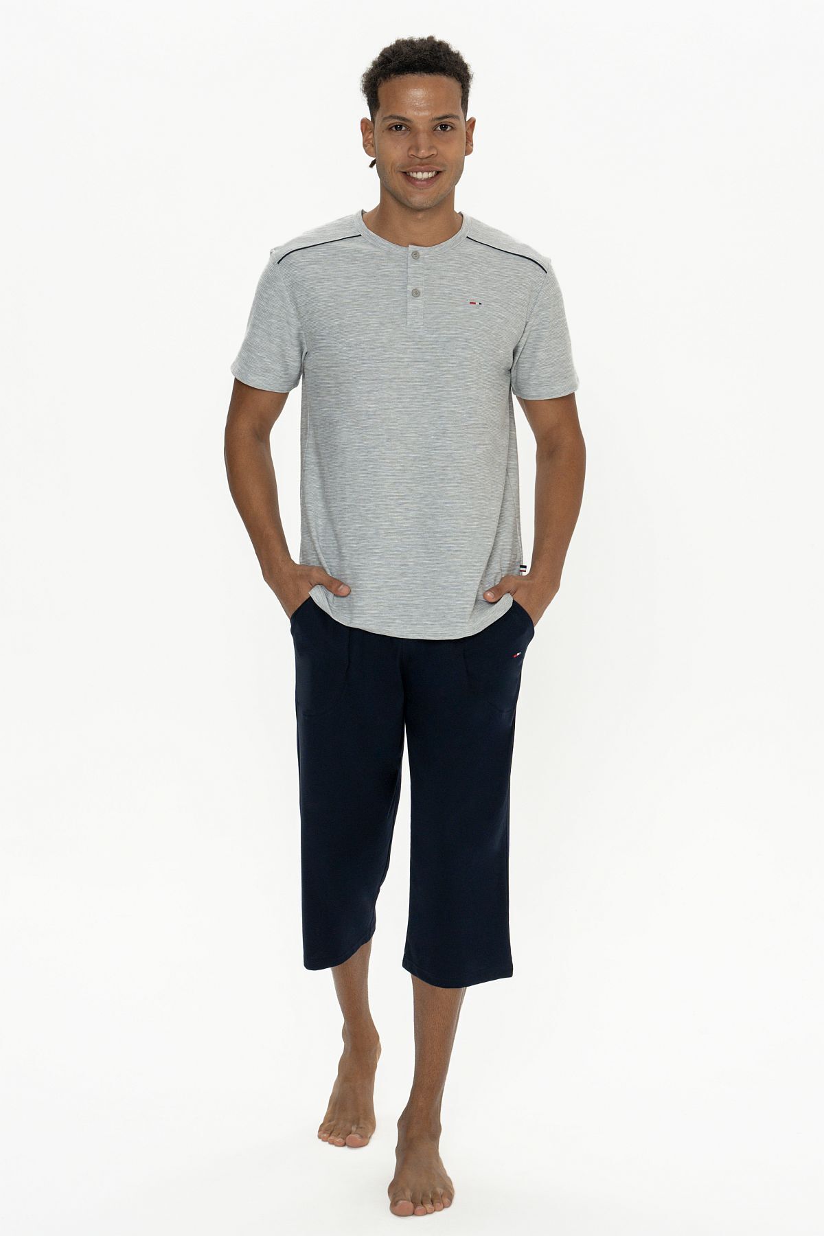 ست پیژامه خاکستری مردانه US POLO ASSN دوچرخه آستین کوتاه SET GRI US Polo Assn