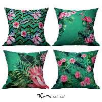 چهار عدد کاور کوسن طرح استوایی - دو رو مخمل پورش - 40 در 40 - زیپ مخفی 