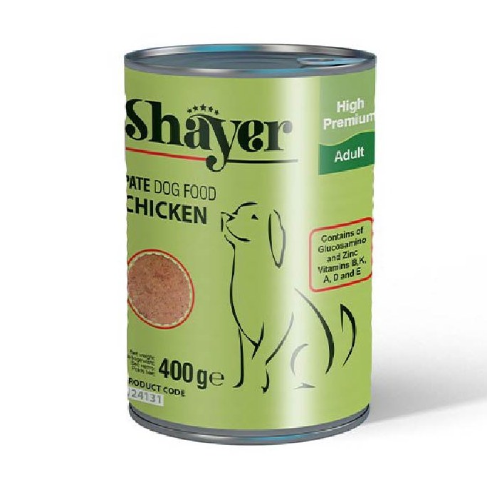 	کنسرو پته سگ بالغ شایر طعم مرغ وزن 400 گرم