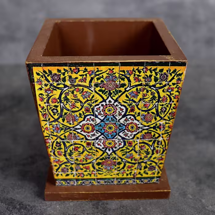 جا مدادی رومیزی چوبی طرح کاشی ارتفاع 12 دستساز