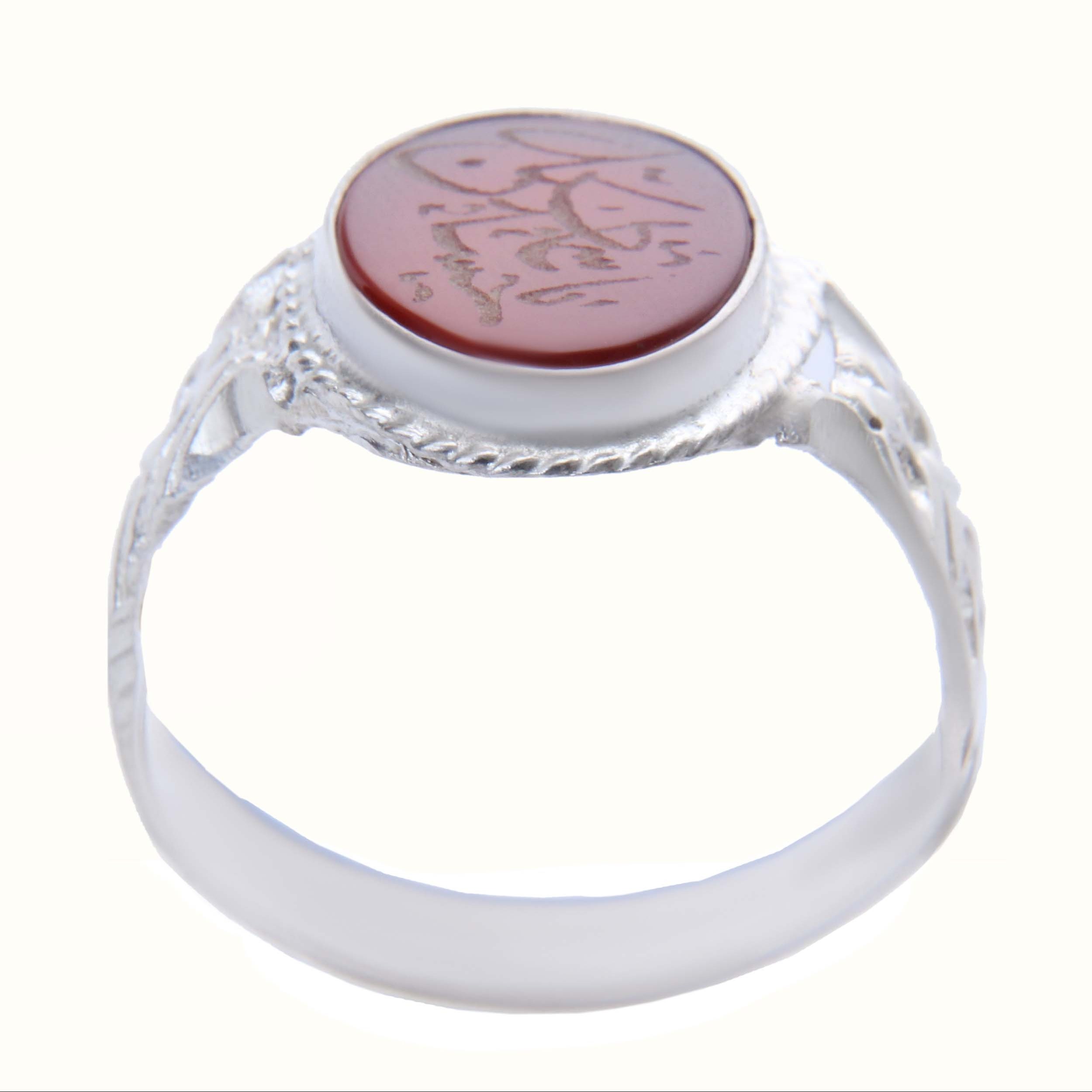  انگشتر نقره مردانه بازرگانی میلادی مدل سنگ عقیق خطاطی رکاب سیلندری کدAM5006