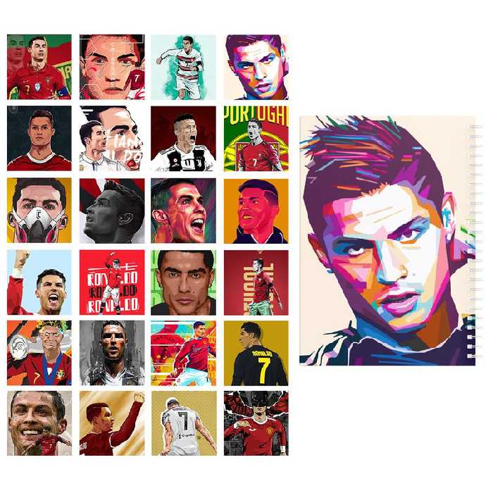 دفتر مشق باژیکان طرح فوتبالی هواداران رونالدو کد 20214715 به همراه فتوکارت مجموعه 24 عددی