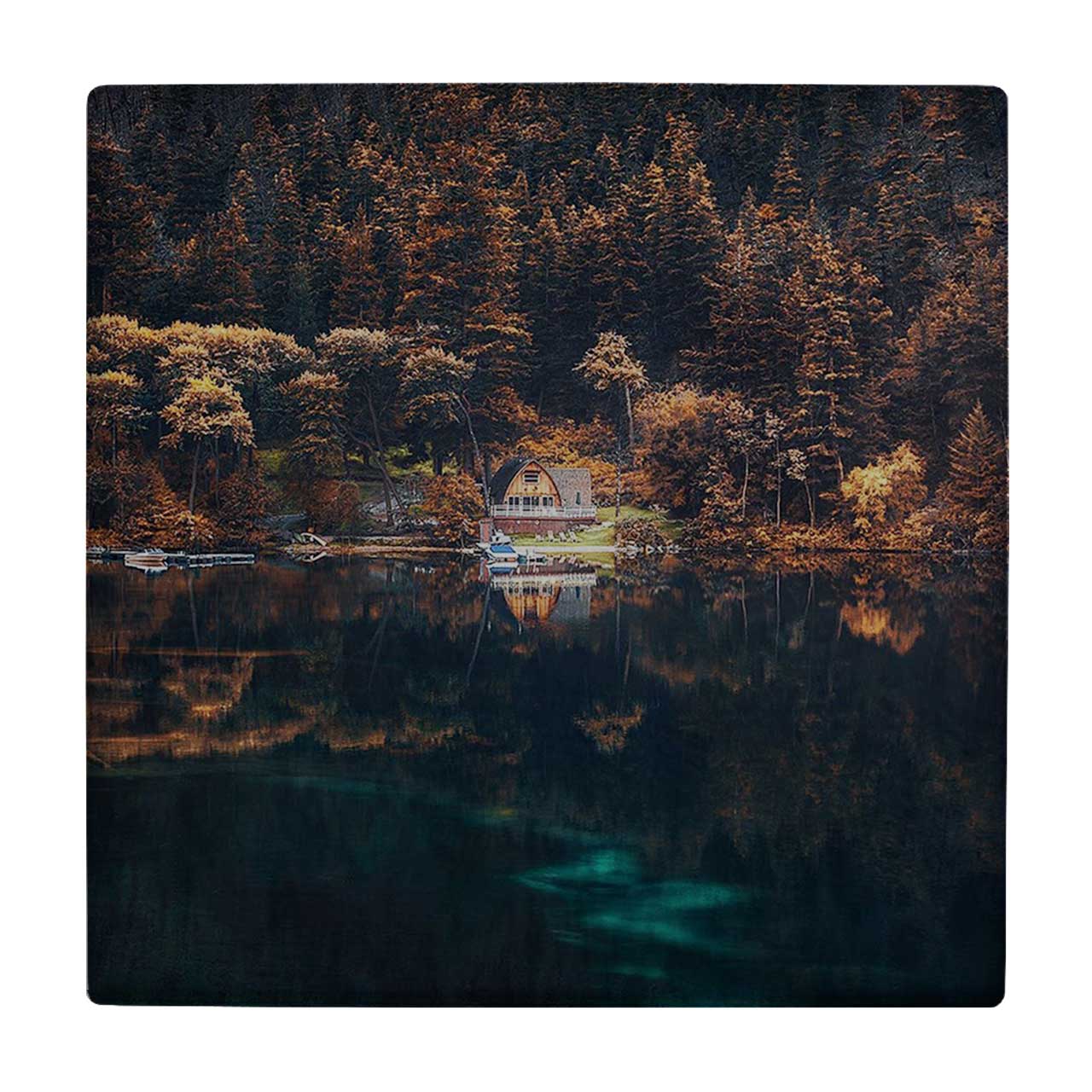 کاشی کارنیلا طرح دریاچه و کلبه جنگلی مدل لوحی کد klh786