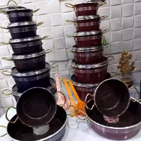 فورج ماموت مدل جدید سرویس های 16پارچه زنبوری کف طرح دار طرح چدن دسته طلایی باکیفیت علی 