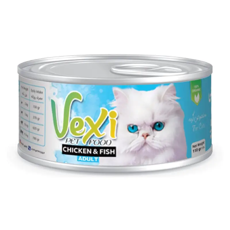 کنسرو گربه بالغ طعم مرغ و ماهی 110 گرمی وکسی