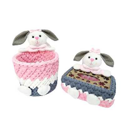 ست سطل و جای دستمال کاغذی قلاب بافی تریکو مدل خرگوش کد 22