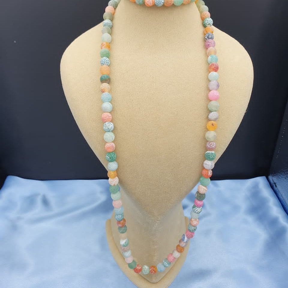 گردنبند و دستبند سنگ عقیق برزیلی (آب نباتی)