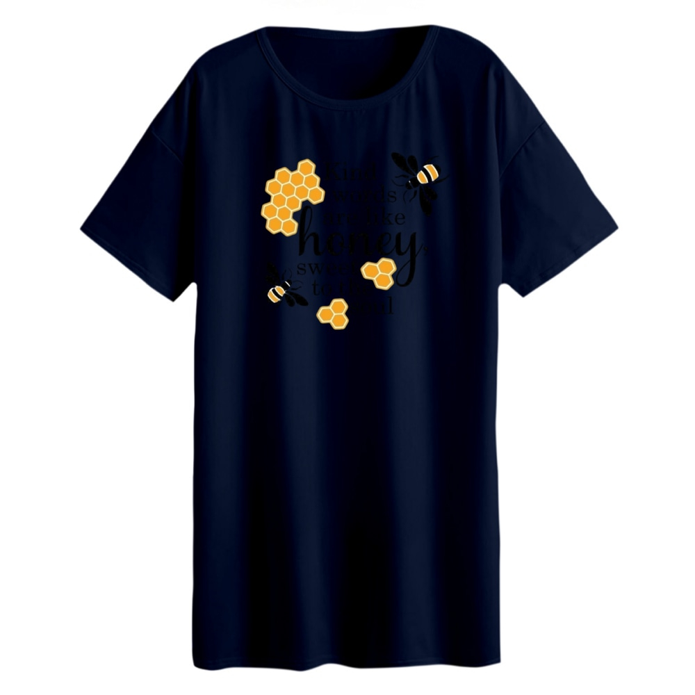 تی شرت لانگ زنانه مدل کندوی زنبور رنگ سورمه ای