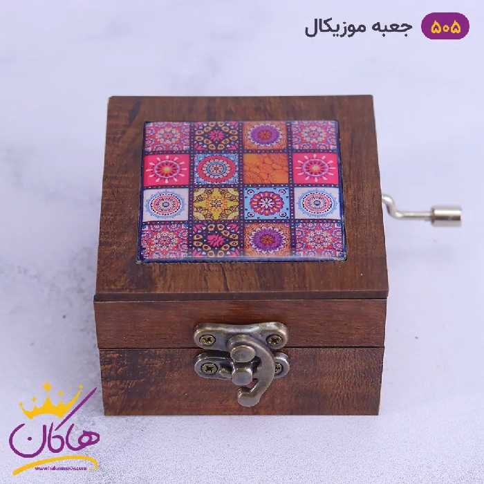 جعبه موزیکال کاشی چوبی طرح کاشی گل دار صورتی | کد 505/1