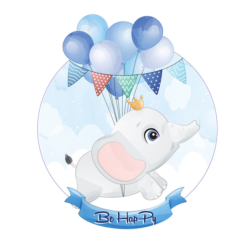 استیکر دیواری کودک مدل فیل پسر و بادکنک