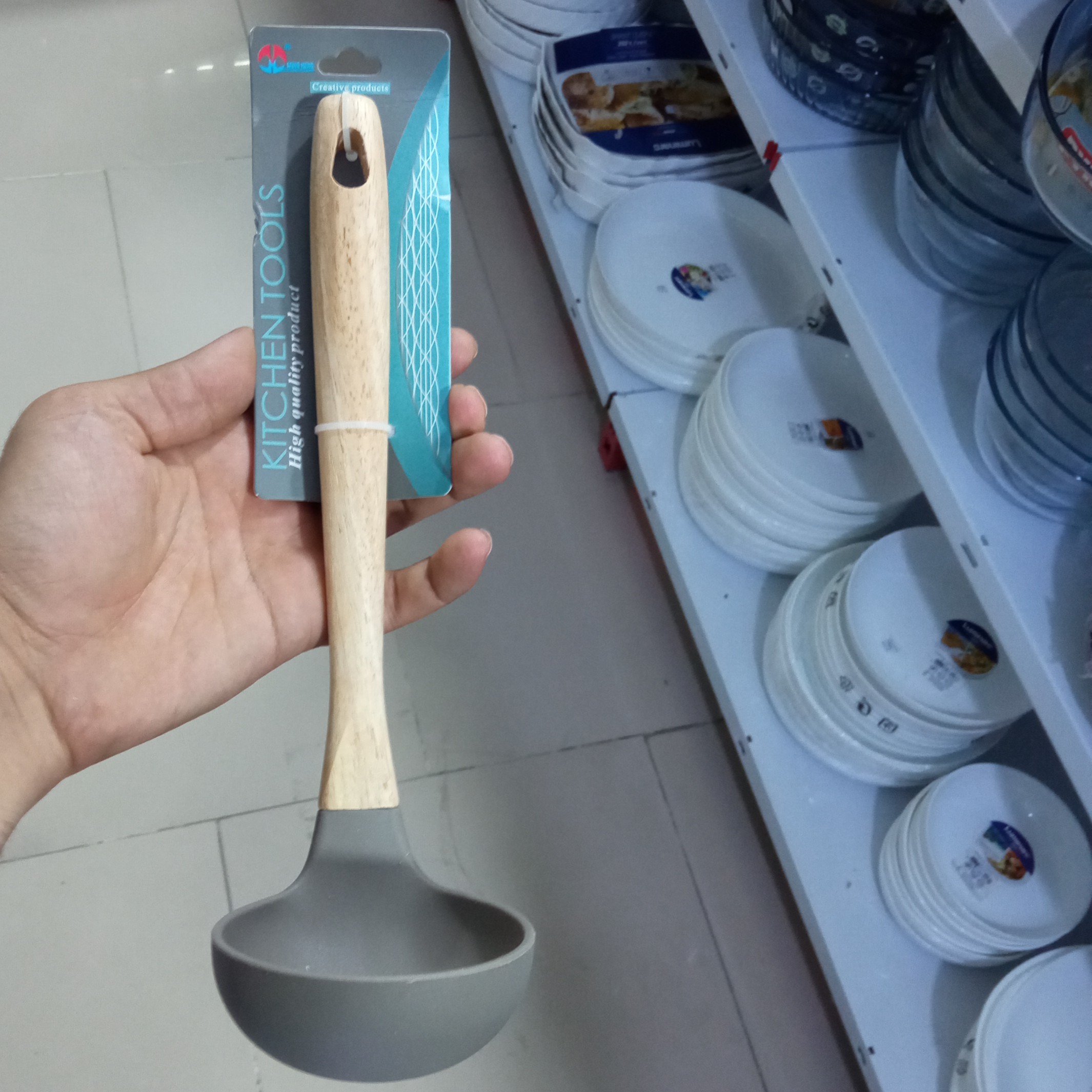 ملاقه سیلیکونی دسته بامبو کیچن تولز اصلی-ملاقه چوبی