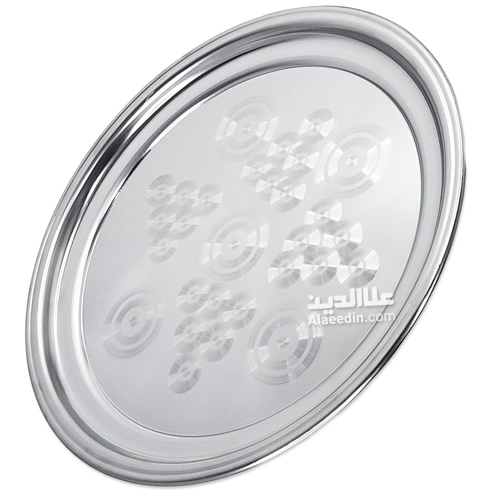 سینی چای گرد استیل گل دار ساده سینی استیل گرد ضخیم قطر 33