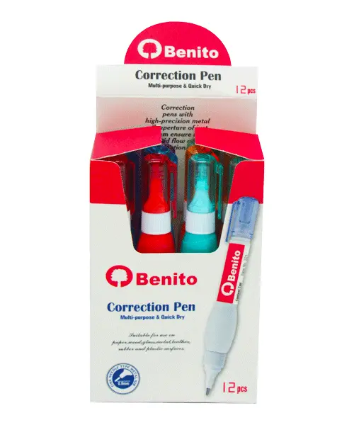 لاک غلطگیر بنیتو قلمی بدنه رنگی 7میل (بسته 12 عددی)