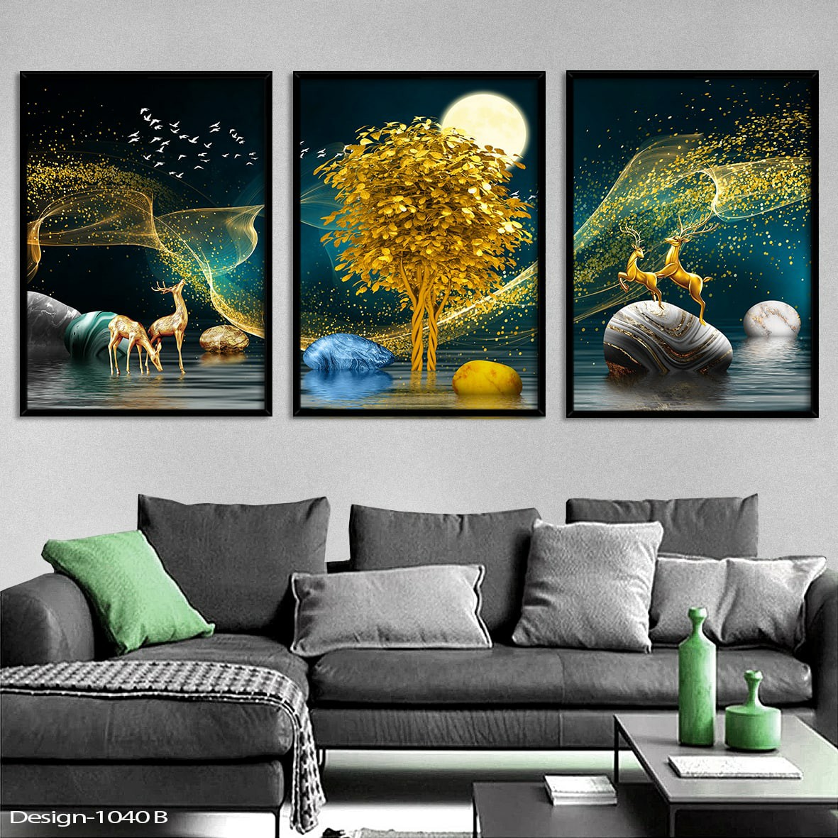 تابلو دکوراتیو مجموعه  آهو و ماه 3تیکه سایز 40در60