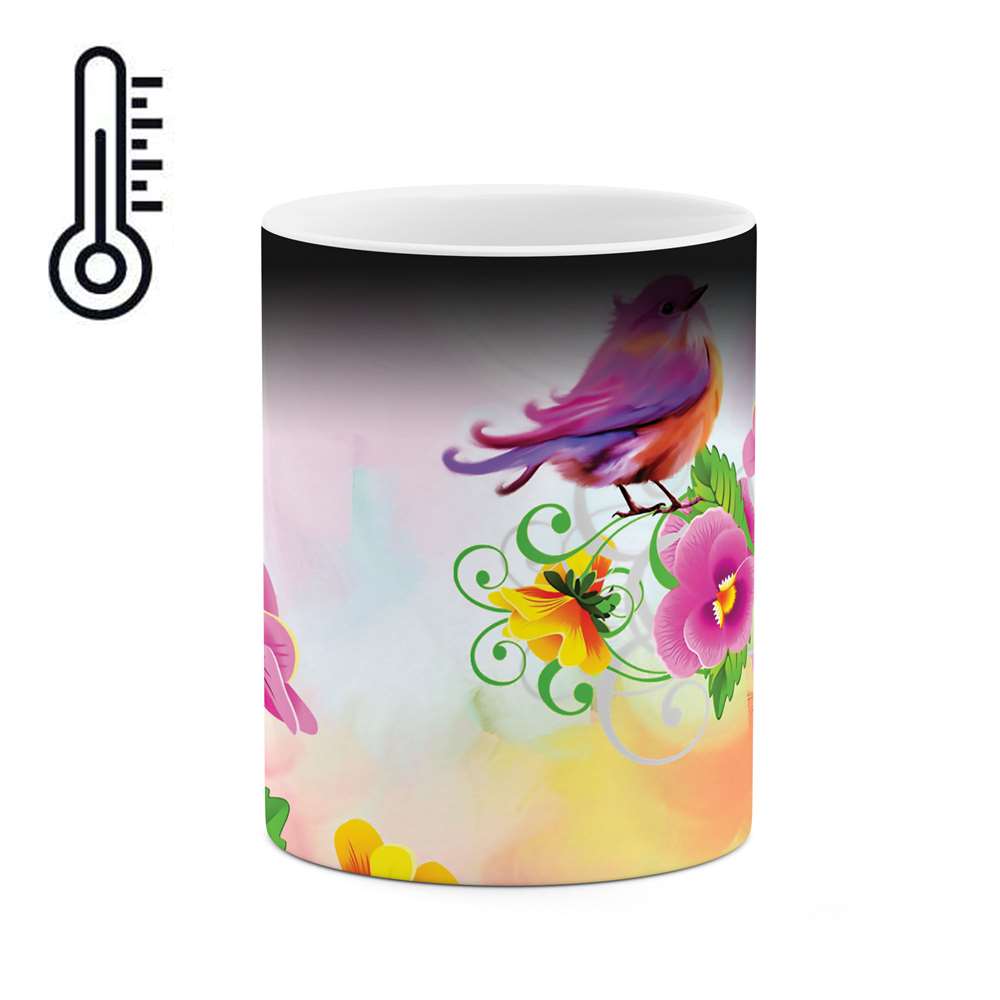 ماگ حرارتی طرح پرنده روی گل مدل mgh00735