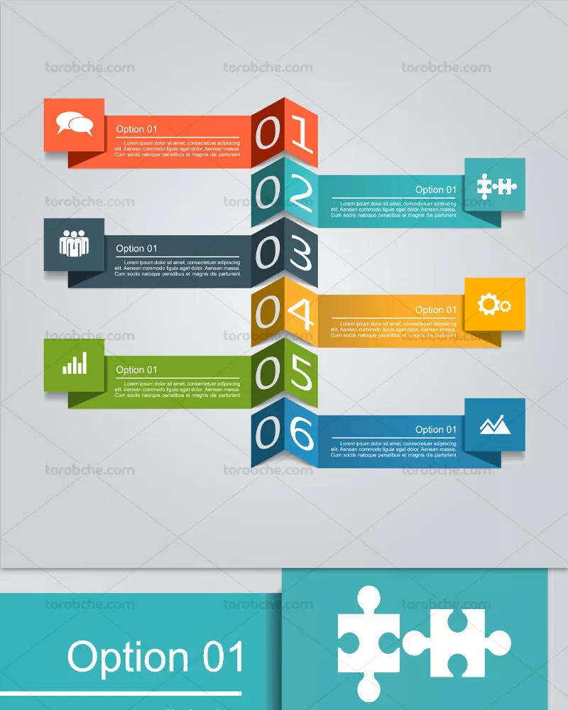 وکتور اینفوگرافیک شش مرحله ای رنگی | گرافیک با طعم تربچه