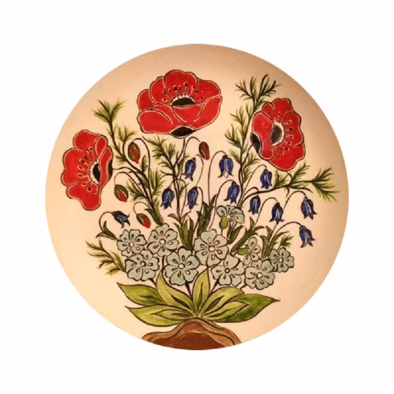 بشقاب دیوارکوب سفالی طرح گل کد D35