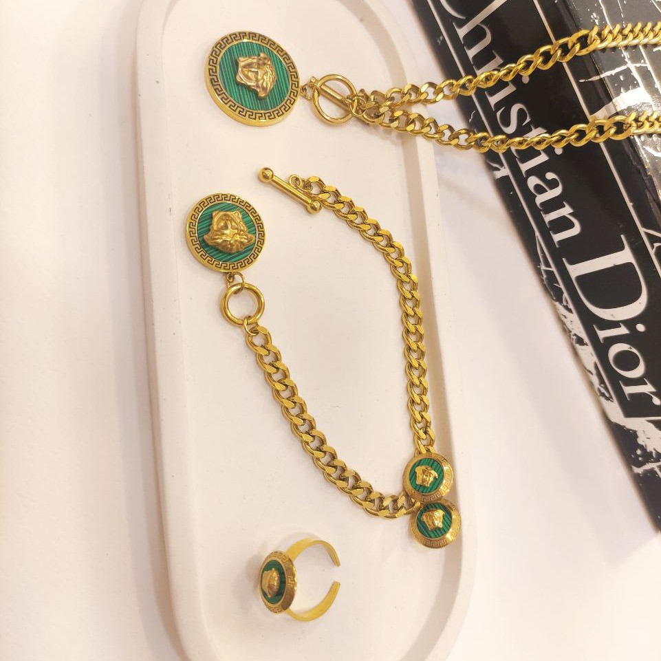 ست کامل استیل ورساچه (گردنبند،گوشواره،دستبند،انگشتر) 