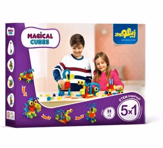 بسته اسباب بازی مکعب های جادویی 1*5 (افزایش مهارت های شناختی و حرکتی)،(کد 058)،(58قطعه،باجعبه)