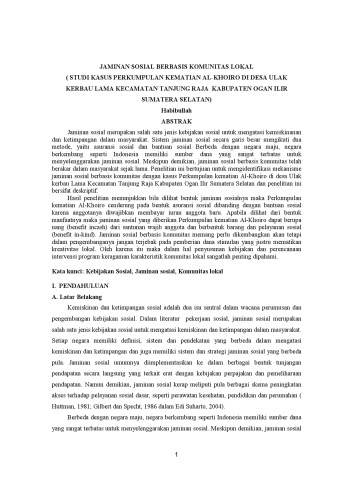 خرید و دانلود نسخه کامل کتاب JAMINAN SOSIAL BERBASIS KOMUNITAS LOKAL ( STUDI KASUS PERKUMPULAN KEMATIAN AL-KHOIRO DI DESA ULAK KERBAU LAMA KECAMATAN TANJUNG RAJA KABUPATEN OGAN ILIR SUMATERA SELATAN)