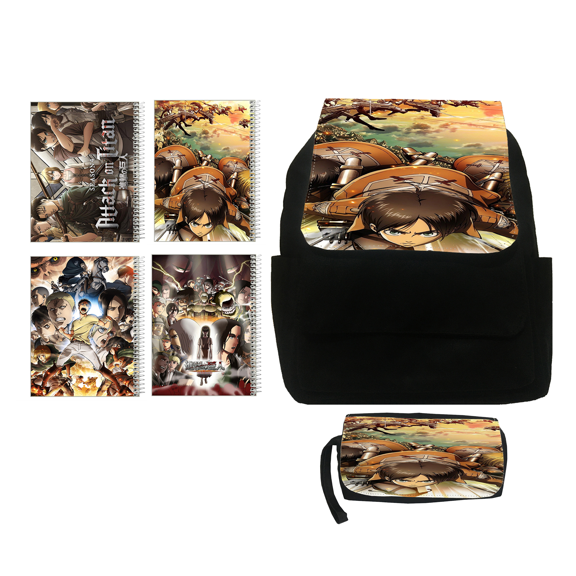 کوله پشتی مدل انیمه تایتان کد kj10 به همراه جامدادی و دفتر مشق 4 عددی