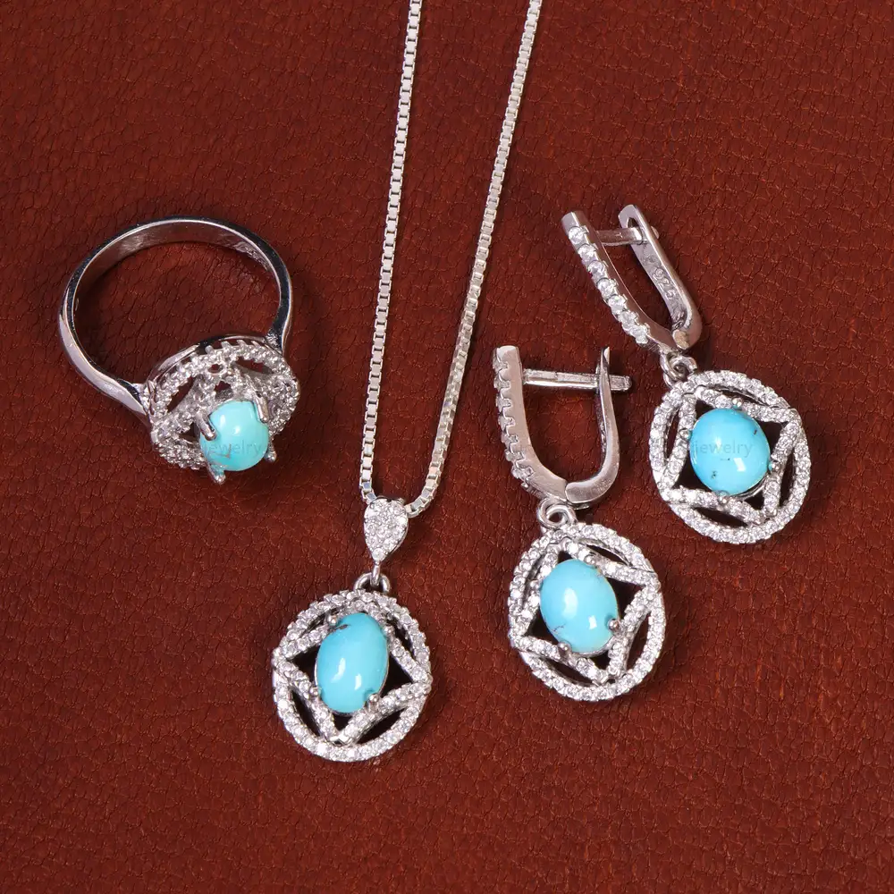 نیم ست فیروزه زنانه کد 21807 - جواهری مشاهیر